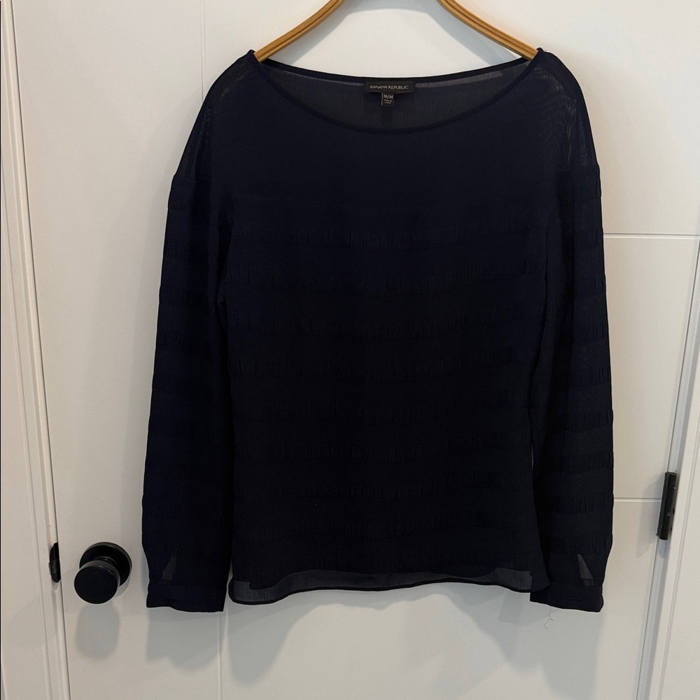 Banana Republic Dark Navy Sheer Long-Sleeve blouse size medium